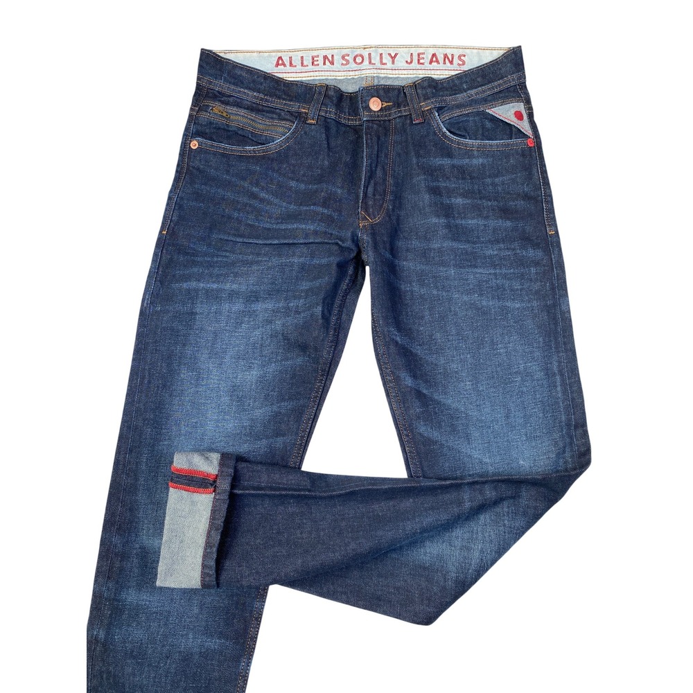 Allen Solly Japan Skinny‎ Jeans Mens 34x32 Dark Indigo Wash Denim Red Stitching